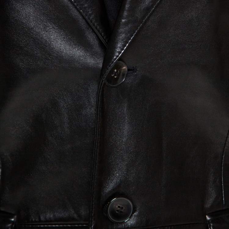 Pre Owned Gucci Black Leather Blazer M