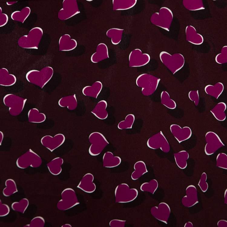 Pre Owned Gucci Burgundy Heartbeat Print Silk Ruched Detail Dress L