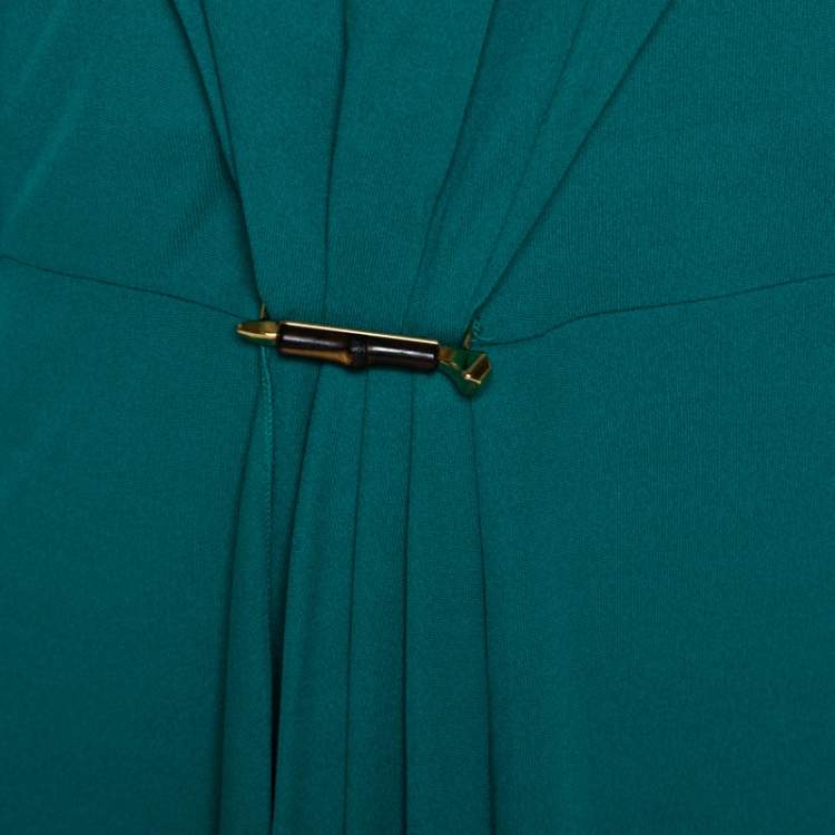 Pre Owned Gucci Green Knit Ruched Detail Strapless Cocktail Dress L