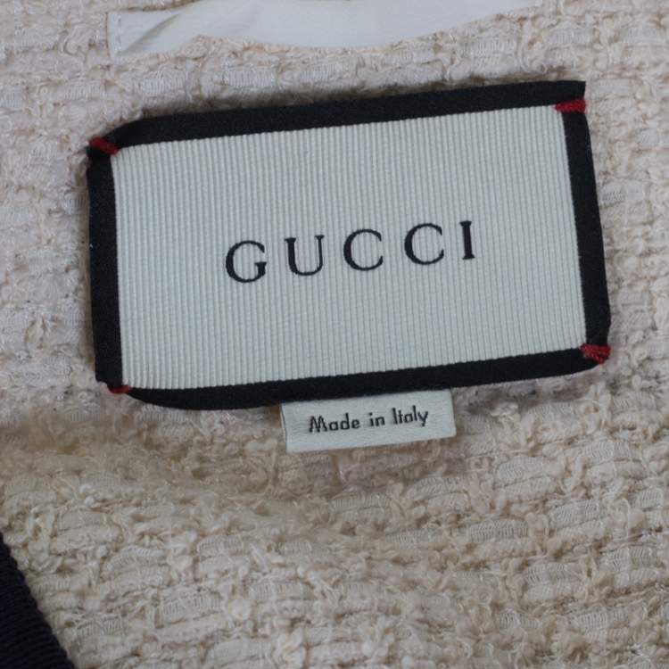 Pre Owned Gucci Off White Tweed Embellished Button Detail Oversized Jacket M