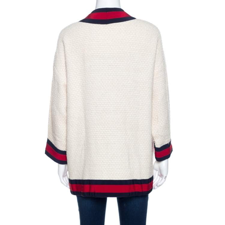 Pre Owned Gucci Off White Tweed Embellished Button Detail Oversized Jacket M