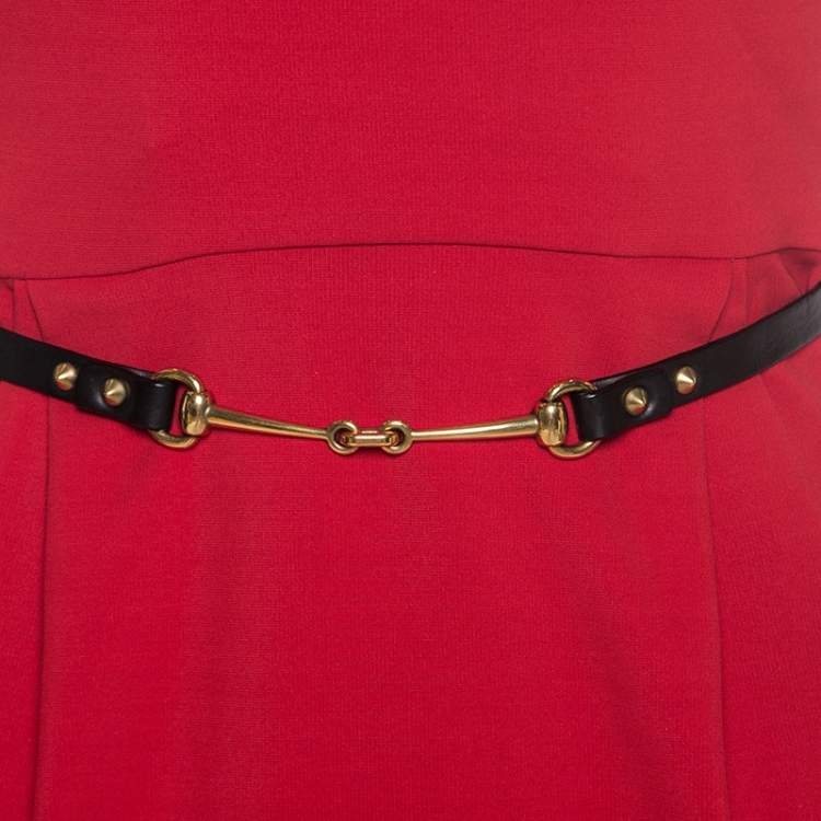 Pre Owned Gucci Red Crepe Belted Strapless Dress XS 