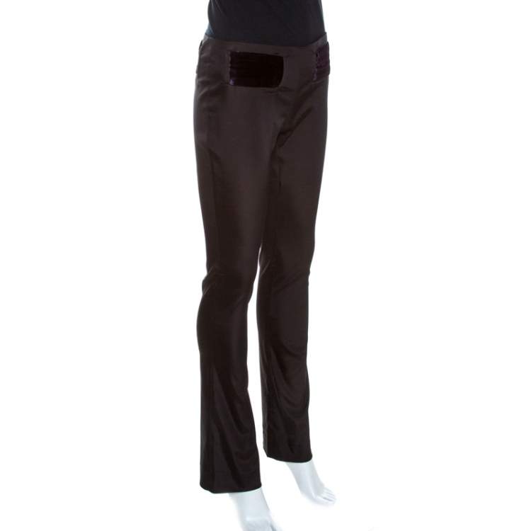 Pre Owned Gucci Brown Synthetic and Velvet Waist Trim Trousers S