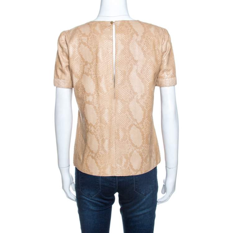 Pre Owned Gucci Beige Python Leather Blouse M