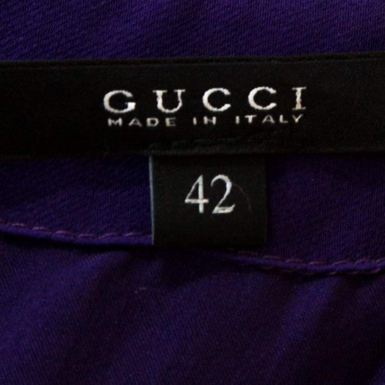 Pre Owned Gucci Purple Silk Embellished Fringe Detail Dress M