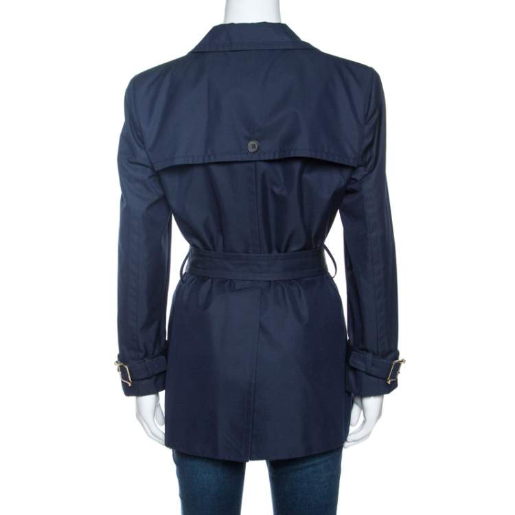 Pre Owned Gucci Navy Blue Cotton Belted Double Breasted Coat M