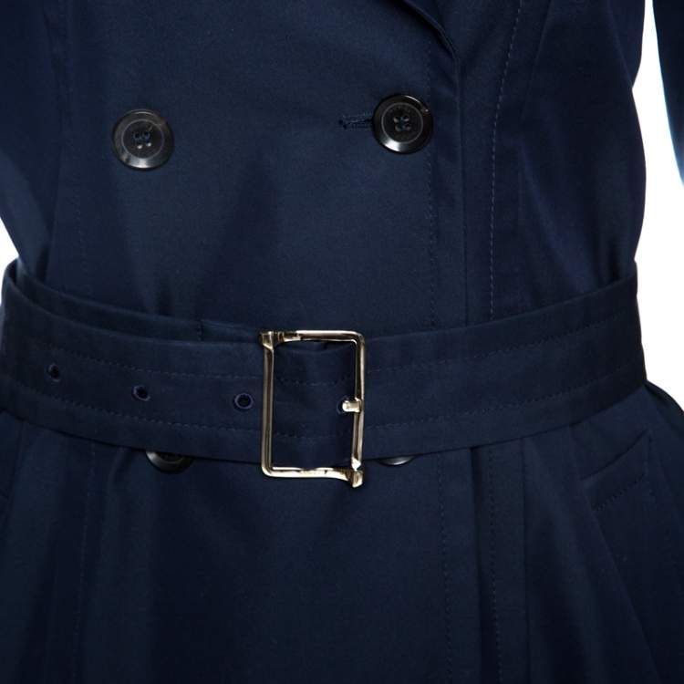 Pre Owned Gucci Navy Blue Cotton Belted Double Breasted Coat M
