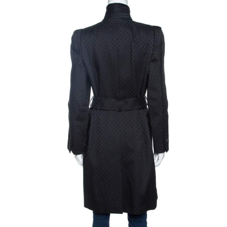 Pre Owned Gucci Black Jacquard Cotton Blend Belted Trench Coat M