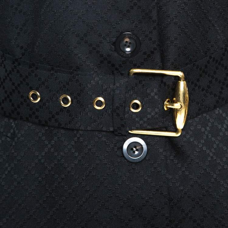 Pre Owned Gucci Black Jacquard Cotton Blend Belted Trench Coat M