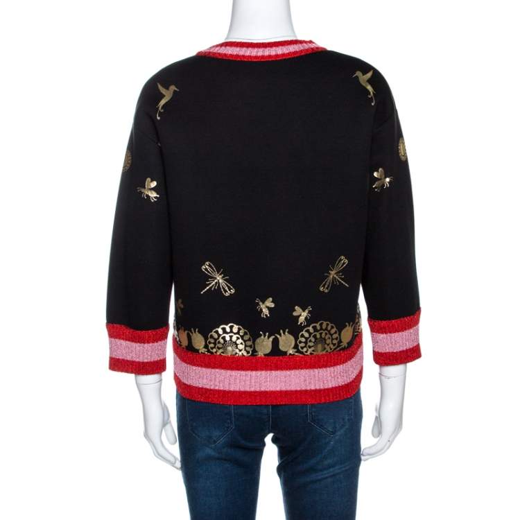 Pre Owned Gucci Black Laminated Heart Felt Jersey Sweatshirt XXS