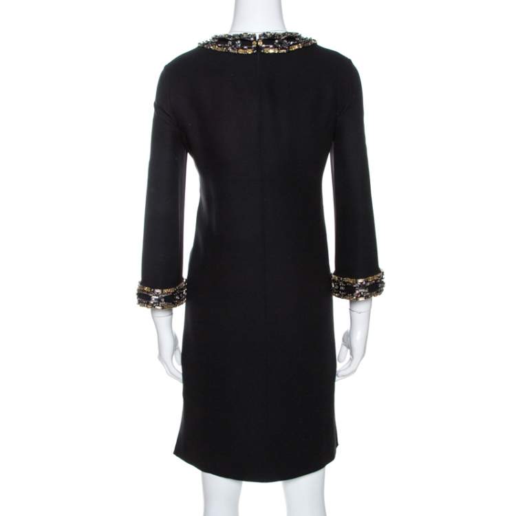 Pre Owned Gucci Black Fluid Silk Crystal Embellished Shift Dress S
