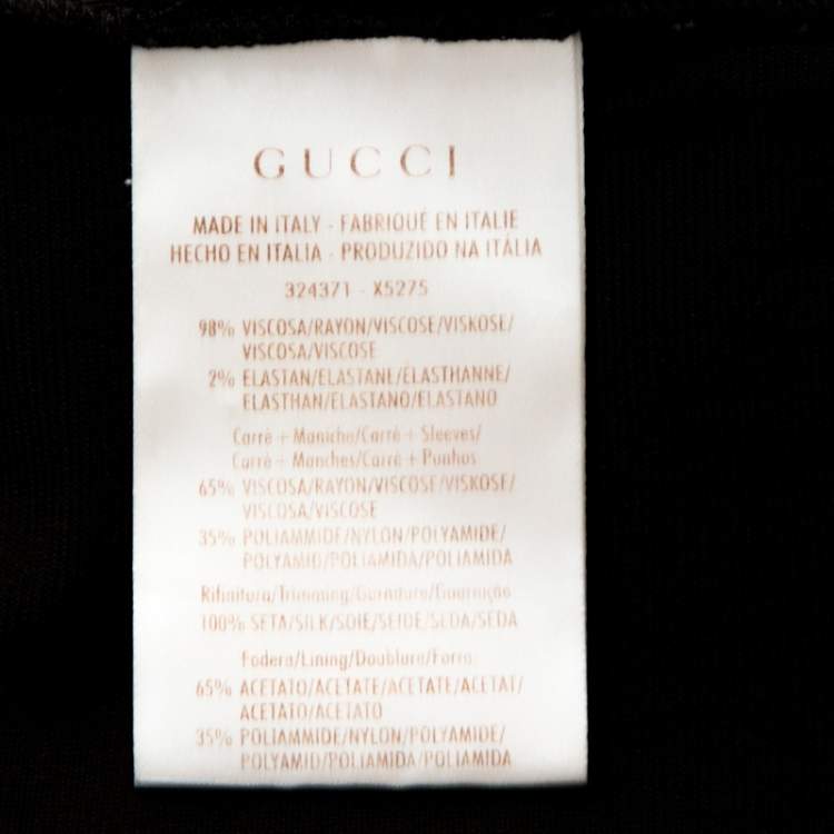 Pre Owned Gucci Black Knit Lace Trim Long Sleeve Sheath Dress XS