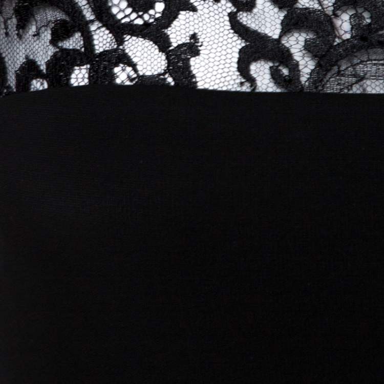 Pre Owned Gucci Black Knit Lace Trim Long Sleeve Sheath Dress XS