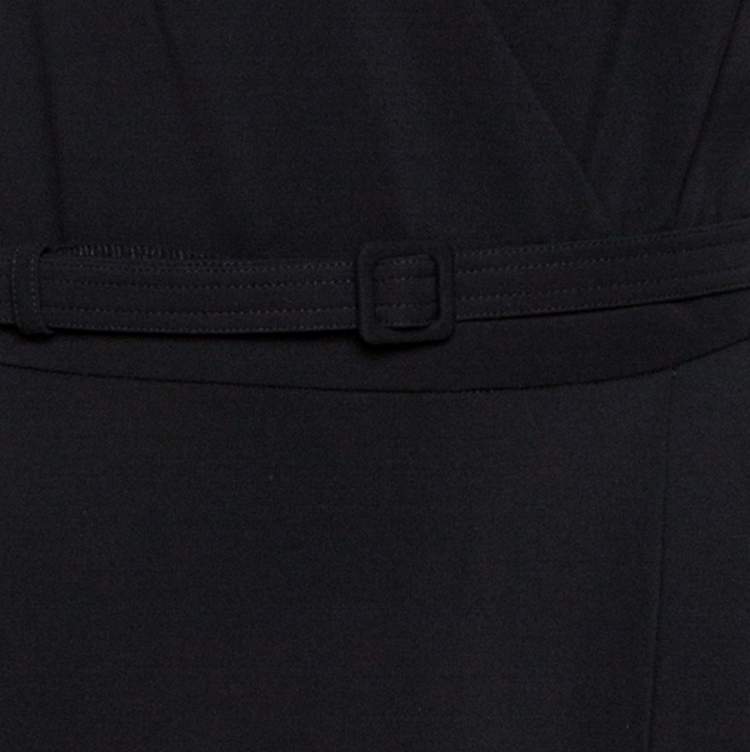 Pre Owned Gucci Black Jersey Belted Faux Wrap Dress XL
