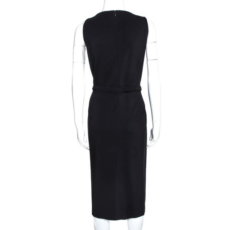 Pre Owned Gucci Black Jersey Belted Faux Wrap Dress XL
