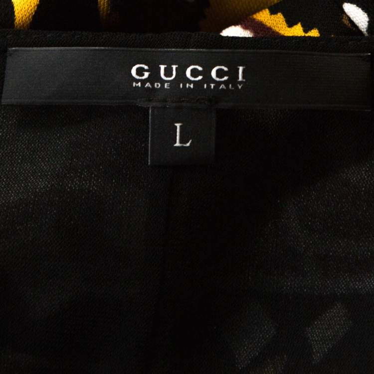 Pre Owned Gucci Multicolor Geometric Print Jersey Front Tie Detail Dress L