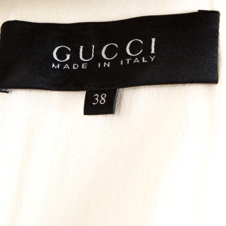 Pre Owned Gucci Cream Silk Crystal Embellished Flared Dress S