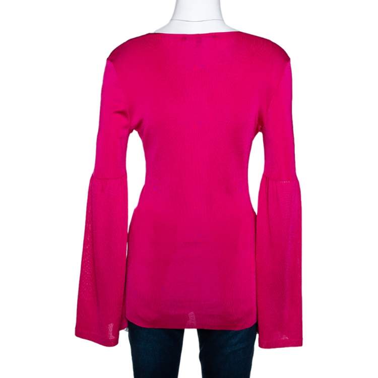 Pre Owned Gucci Hot Pink Stretch Knit V Neck Top M
