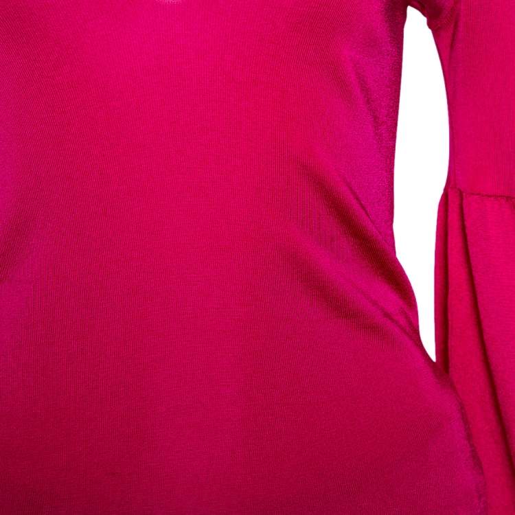 Pre Owned Gucci Hot Pink Stretch Knit V Neck Top M