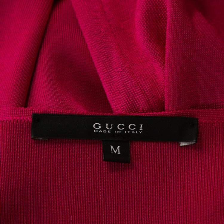 Pre Owned Gucci Hot Pink Stretch Knit V Neck Top M