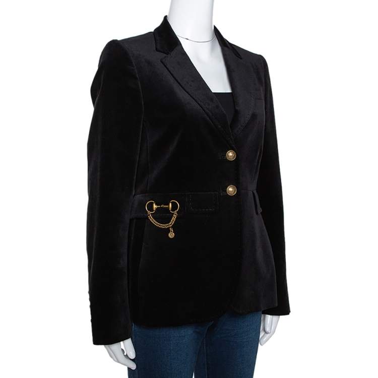 Pre Owned Gucci Black Velvet Horsebit Detail Tailored Blazer M