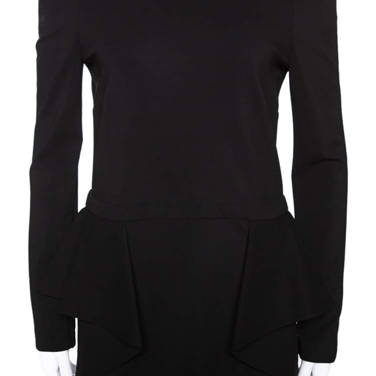 Pre Owned Gucci Black Stretch Knit Long Sleeve Peplum Dress L