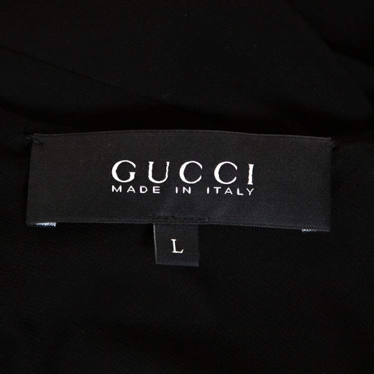 Pre Owned Gucci Black Stretch Knit Long Sleeve Peplum Dress L