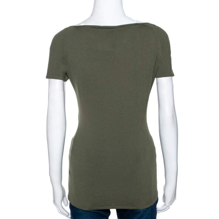 Pre Owned Gucci Olive Green Wool Knit Bamboo Horsebit Detail Top M