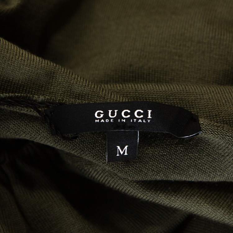 Pre Owned Gucci Olive Green Wool Knit Bamboo Horsebit Detail Top M
