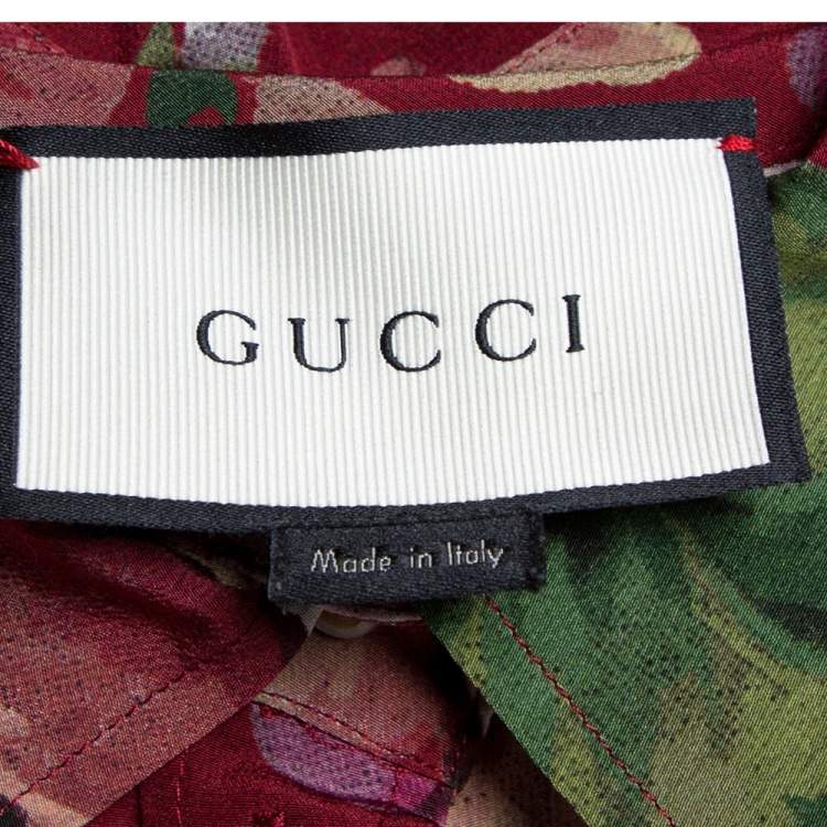Pre Owned Gucci Maroon Silk Floral Printed Cape Shirt M 