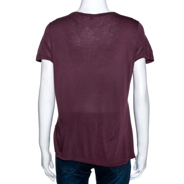 Pre Owned Gucci Burgundy Knit Embellished Brooch Detail Top M