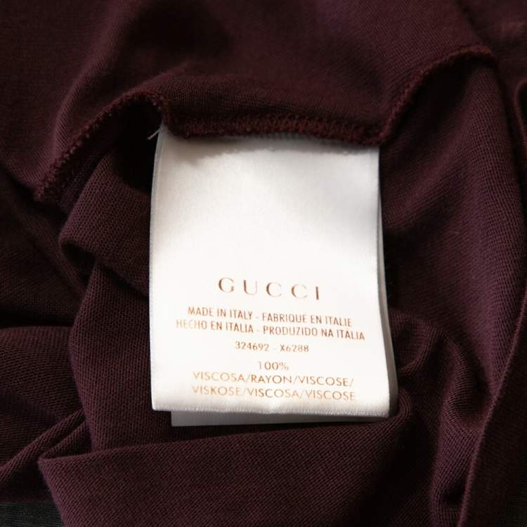Pre Owned Gucci Burgundy Knit Embellished Brooch Detail Top M