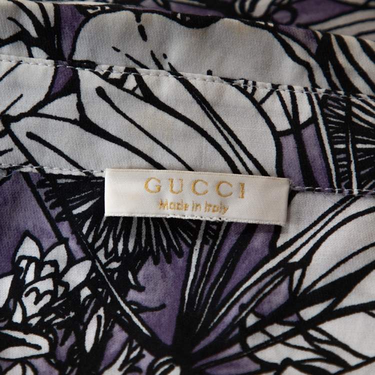 Pre Owned Gucci Purple Floral Print Cotton Short Sleeve Shirt S