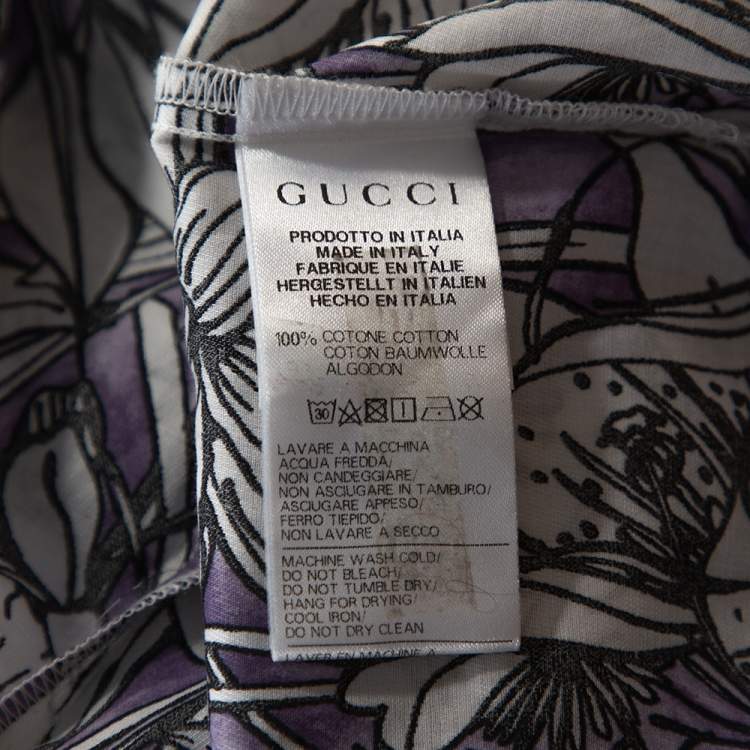 Pre Owned Gucci Purple Floral Print Cotton Short Sleeve Shirt S