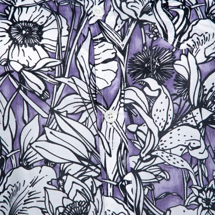 Pre Owned Gucci Purple Floral Print Cotton Short Sleeve Shirt S