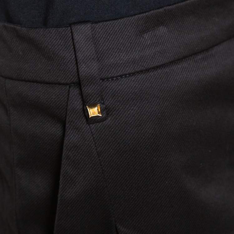 Pre Owned Gucci Black Cotton High Waisted Pleated Front Trousers S
