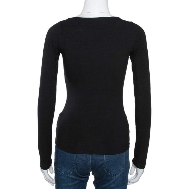Pre Owned Gucci Black Stretch Cotton Gathered Long Sleeve Top XS