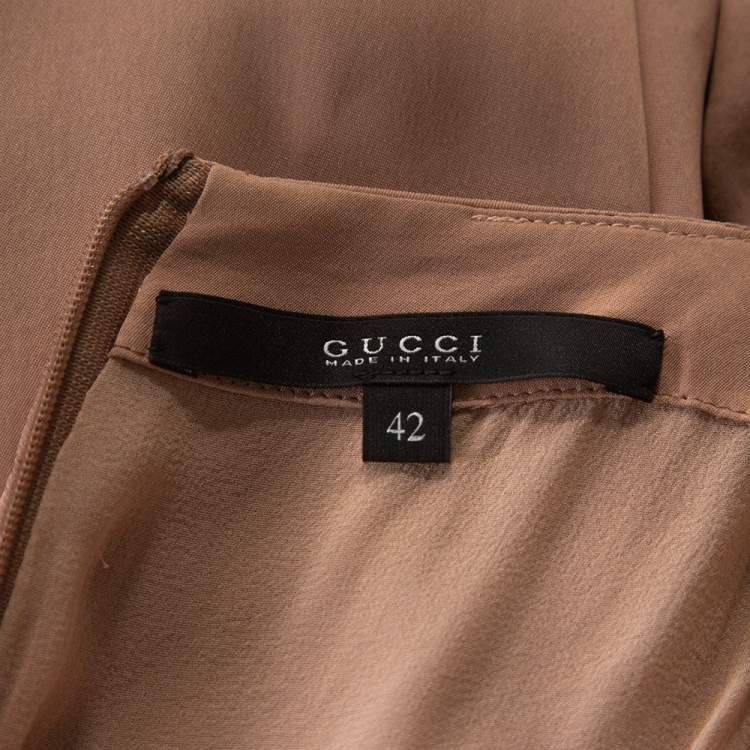 Pre Owned Gucci Pale Pink Silk Crepe Brooch Detail Draped Gown M