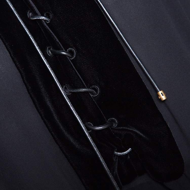 Pre Owned Gucci Black Iris Print Silk Velvet Trim Maxi Dress M