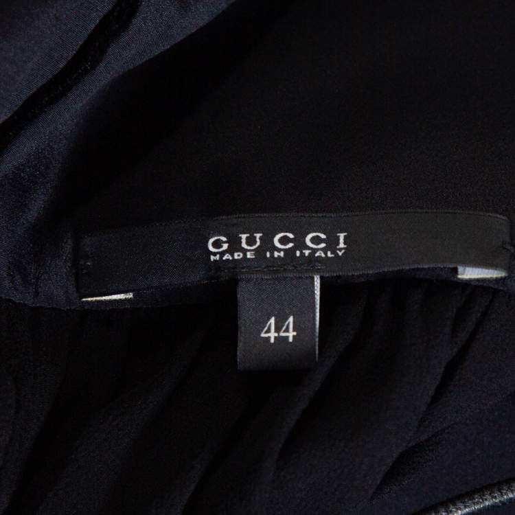 Pre Owned Gucci Black Iris Print Silk Velvet Trim Maxi Dress M