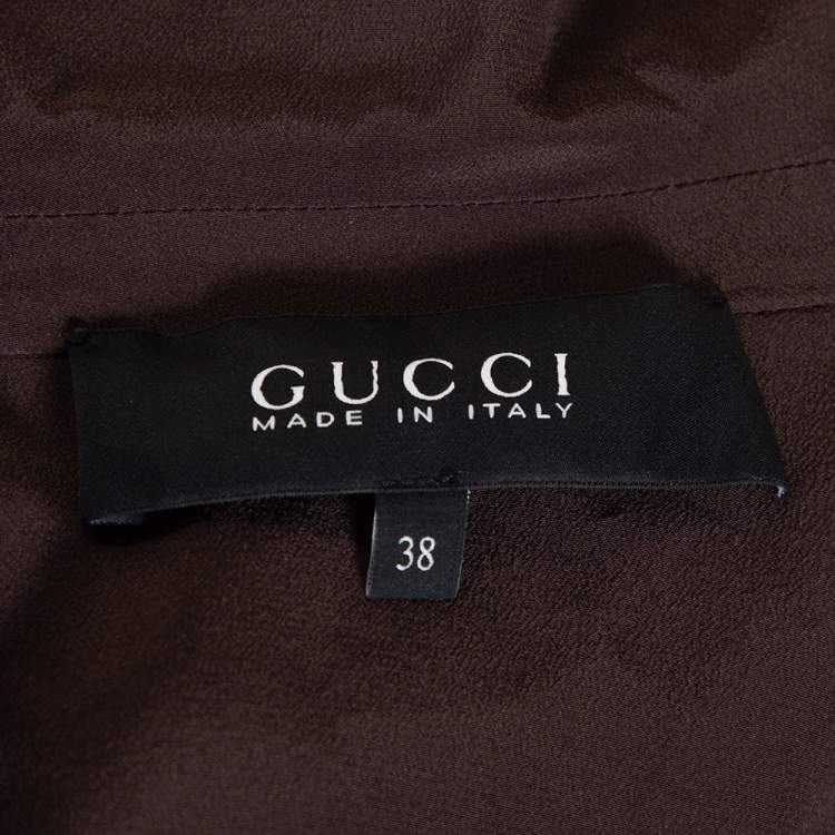 Pre Owned Gucci Brown Silk Crepe Button Down Belted Dress S