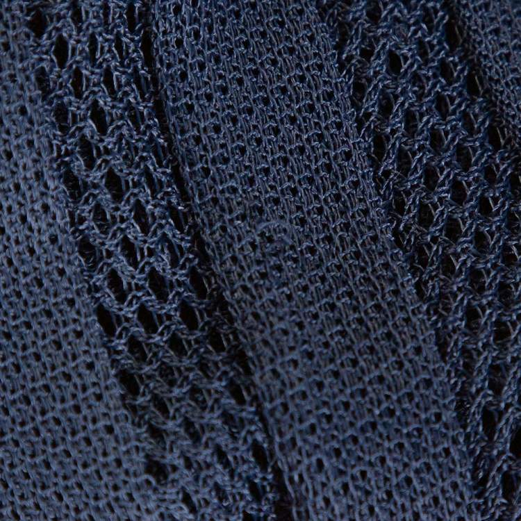 Pre Owned Gucci Navy Blue Perforated Knit Pleated Midi Dress XS