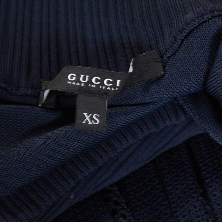 Pre Owned Gucci Navy Blue Perforated Knit Pleated Midi Dress XS