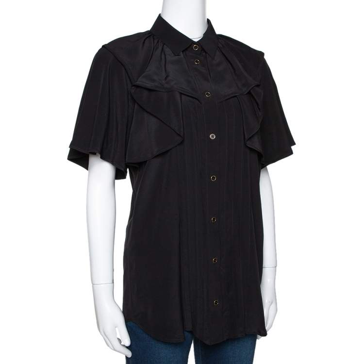 Pre Owned Gucci Black Silk Ruffled Button Front Blouse M