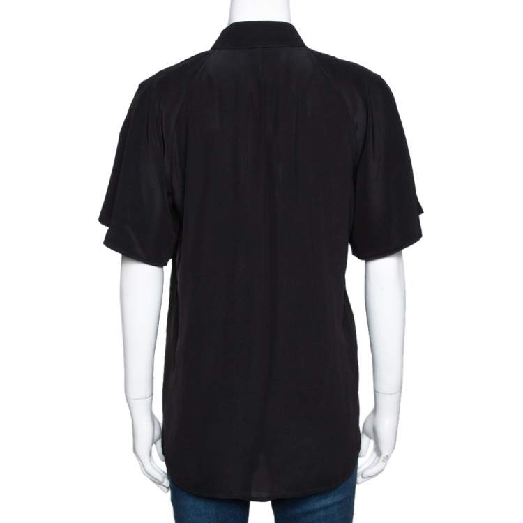 Pre Owned Gucci Black Silk Ruffled Button Front Blouse M