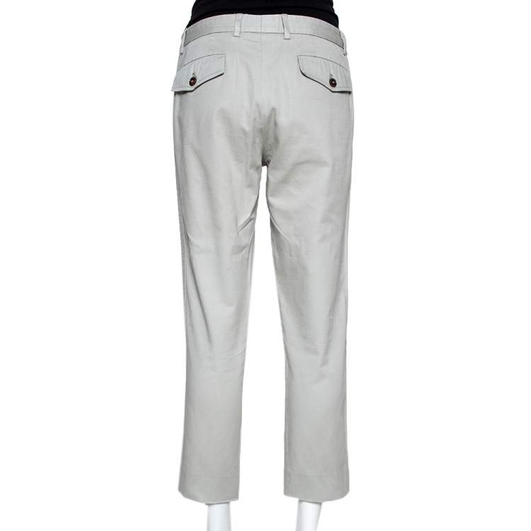 Pre Owned Gucci Beige Cotton Web Detail College Fit Trousers L
