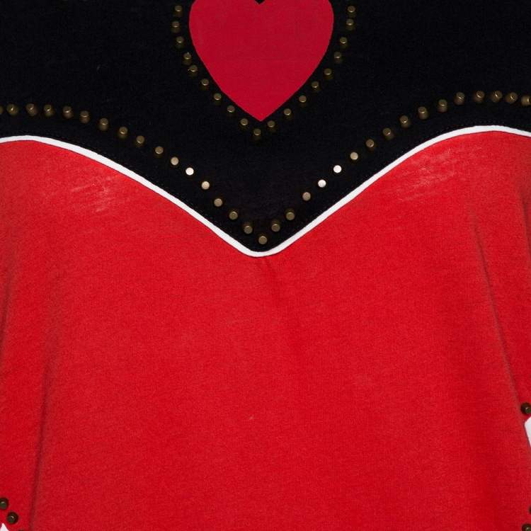 Pre Owned Gucci Red Studded Rose Print Cotton T-Shirt M