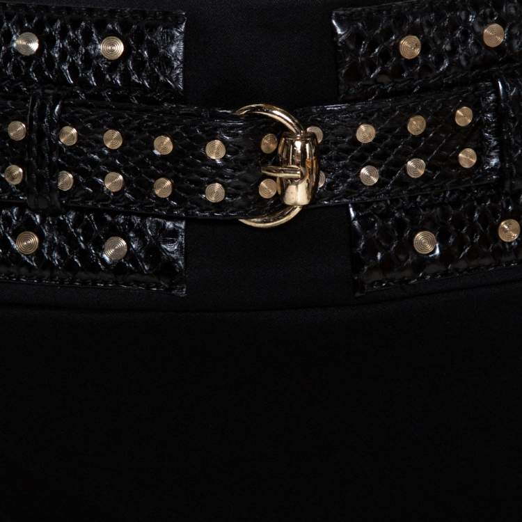 Pre Owned Gucci Black Stretch Wool Studded Belt Detail Fitted Skirt S