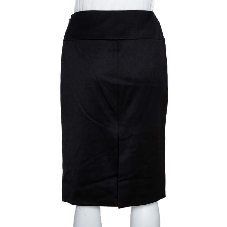 Pre Owned Gucci Black Stretch Wool Studded Belt Detail Fitted Skirt S