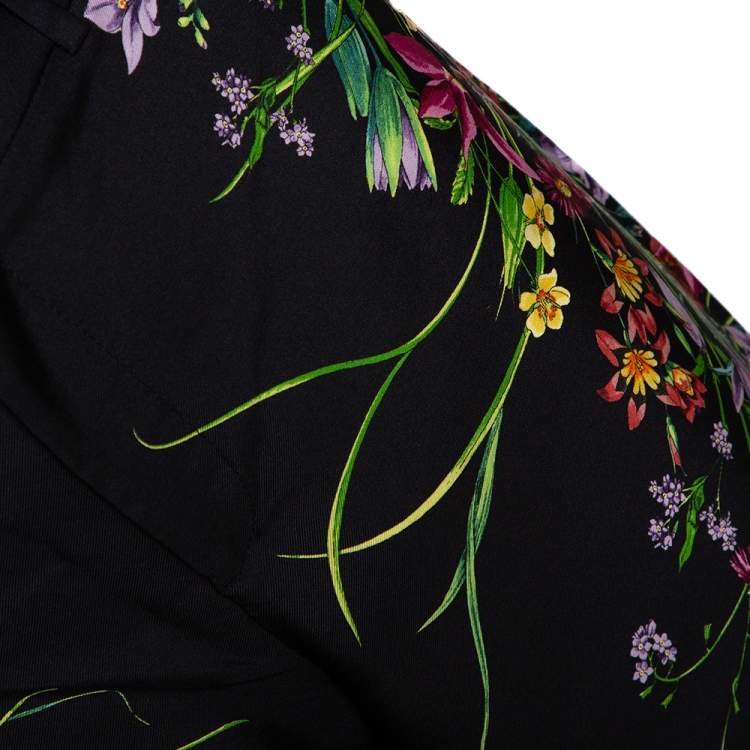 Pre Owned Gucci Black Floral Print Silk Tapered Pants S